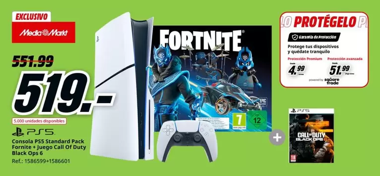 Oferta de Sony - Consola PS5 Standard Pack Fornite + Juego Call Of Duty Black Ops 6 por 519€ en MediaMarkt