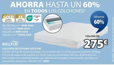 Oferta de Wellpur - Colchón De Espuma Gold F85 por 275€ en JYSK