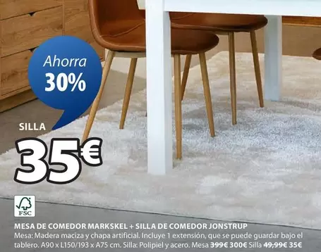 Oferta de Mesa De Comedor Markskel+silla De Comedor Jonstrup por 35€ en JYSK