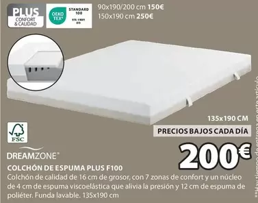 Oferta de Dreamzone - Colchón De Espuma Plus F100 por 200€ en JYSK