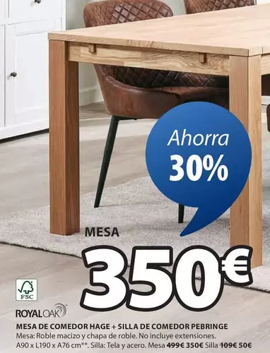 Oferta de Royal Oak - Mesa De Comedor Hage + Silla De Comedor Pebringe por 350€ en JYSK