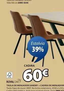 Oferta de Royal Oak - Taula De Menjador Sandby + Cadira De Menuador por 60€ en JYSK