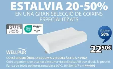 Oferta de Wellpur - Coixí Ergonomic D'escuma Viscoelástica Kvina por 22,5€ en JYSK