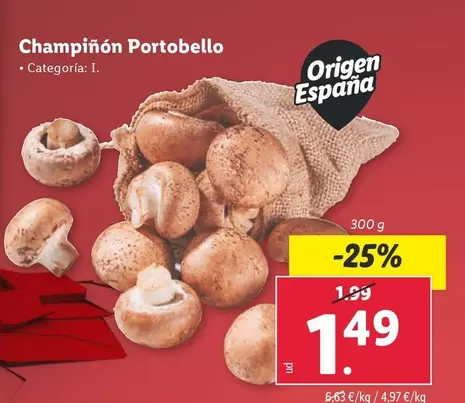 Oferta de Origen - Champinon Portobello por 1,49€ en Lidl