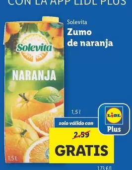 Oferta de Solevita - Zumo De Naranja por 2€ en Lidl