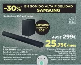 Oferta de Samsung - Barra De Sonido por 299€ en El Corte Inglés