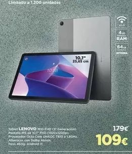 Oferta de Lenovo - Tabla M10 Fhd por 109€ en El Corte Inglés