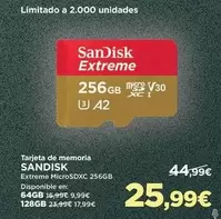 Oferta de Sandisk - Tarjeta De Memoria Extreme Microsdxc 256gb por 25,99€ en El Corte Inglés