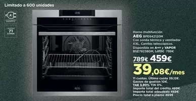 Oferta de AEG - Horno Multifuncion por 459€ en El Corte Inglés