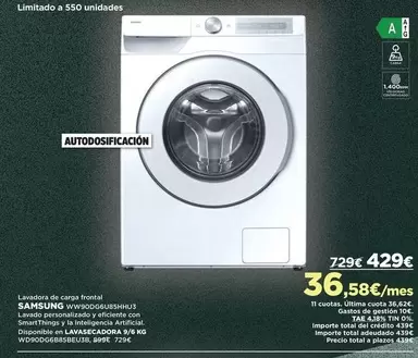 Oferta de Samsung - Lavatrice Caricamento Frontale 729 X 6 Cm Gas por 429€ en El Corte Inglés