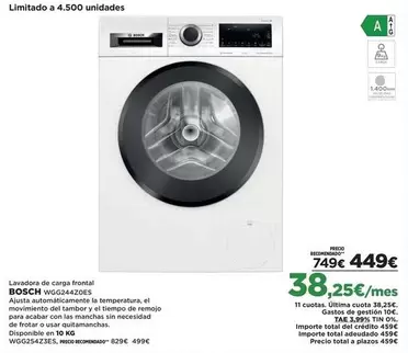 Oferta de Bosch - Lavadora De Carpa Frontal Ww6024242c2 por 449€ en El Corte Inglés