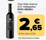 Oferta de Pata Negra - Vino Tinto Reserva D.O. Valdepeñas por 2,65€ en Supeco