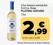 Oferta de Platino Antano - Vino Blanco Semidulce D.O.Ca. Rioja por 2,99€ en Supeco