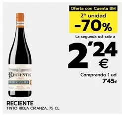 Oferta de Reciente - Tinto Rioja Crianza por 7,45€ en BM Supermercados