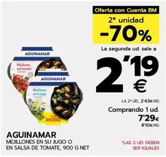 Oferta de Aguinamar - Mejillones En Su Jugo O En Salsa De Tomate por 7,29€ en BM Supermercados