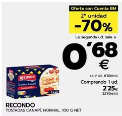 Oferta de Recondo - Tostadas Canape Normal por 2,25€ en BM Supermercados