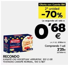 Oferta de Recondo - Tostadas Canape Normal por 2,25€ en BM Supermercados