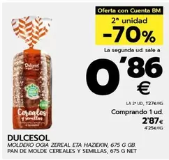 Oferta de Dulcesol - Pan De Molde Cereales Y Semillas por 2,87€ en BM Supermercados