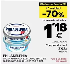 Oferta de Philadelphia - Queso Natural O Light por 3,93€ en BM Supermercados