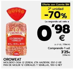 Oferta de Oroweat - Pan De Molde 12 Cereales Y Semillas por 3,25€ en BM Supermercados