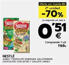 Oferta de Nestlé - Jungly Txokolate Esneduna Galletarekin Chocolate Con Leche Y Galleta Jungly por 1,69€ en BM Supermercados