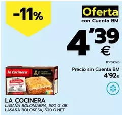 Oferta de La Cocinera - Lasana Bolonesa por 4,39€ en BM Supermercados