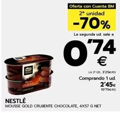 Oferta de Nestlé - Mousse Gold Crujiente Chocolate por 2,45€ en BM Supermercados