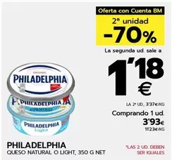 Oferta de Philadelphia - Queso Natural O Light por 3,93€ en BM Supermercados