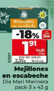 Oferta de Dia Mari Marinera - Mejillones En Escabeche por 1,91€ en Dia