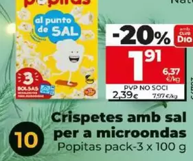 Oferta de Popitas - Palomitas Con Sal Para Microondas por 1,91€ en Dia