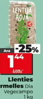 Oferta de Dia Vegecampo - Lentejas Rojas por 1,44€ en Dia