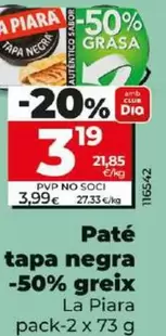 Oferta de La Piara - Pate Tapa Negra -50% Grasa por 3,19€ en Dia