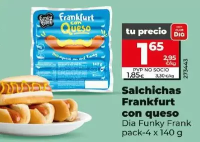 Oferta de Dia Funky Frank - Salchichas Frankfurt Con Queso por 1,65€ en Dia