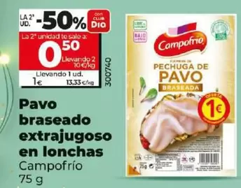 Oferta de Campofrío - Pavo Braseado Extrajugoso En Lonchas por 1€ en Dia