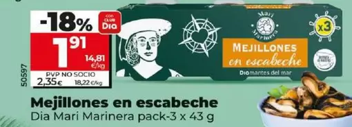 Oferta de Dia Mari Marinera - Mejillones En Escabeche por 1,91€ en Dia