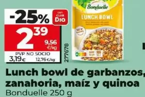 Oferta de Bonduelle - Lunch Bowl De Garbanzos, Zanahoria, Maiz Y Quinoa por 2,39€ en Dia