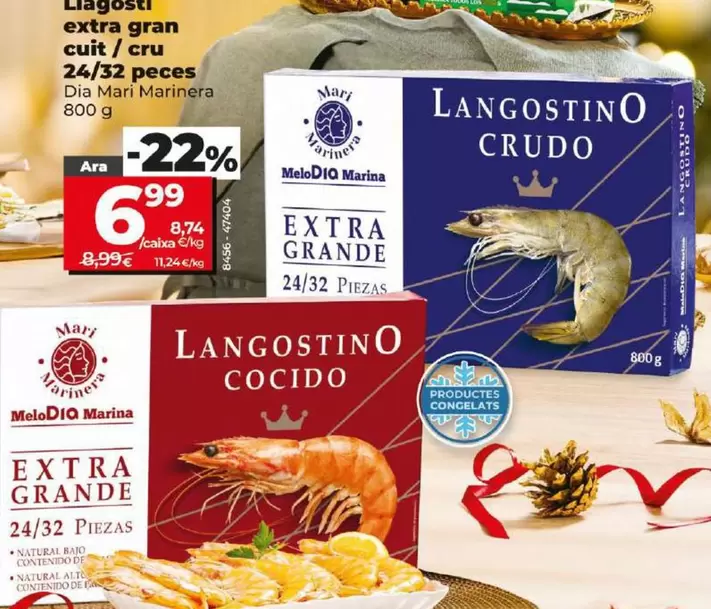 Oferta de Dia Mari Marinera - Langostino Extra Grande Cocido/Crudo 24/32 Piezas por 6,99€ en Dia