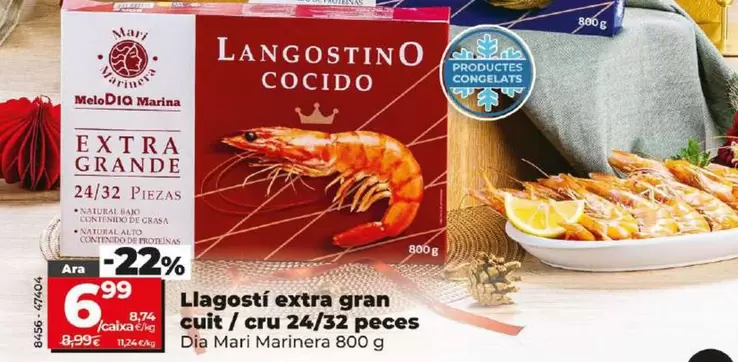 Oferta de Dia Mari Marinera - Langostino Extra Grande Cocido/Crudo 24/32 Piezas por 6,99€ en Dia