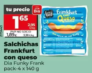 Oferta de Dia Funky Frank - Salchichas Frankfurt Con Queso por 1,65€ en Dia