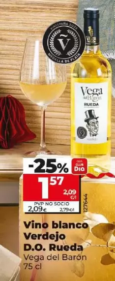 Oferta de Vega Del Barón - Vino Blanco Verdejo D.O. Rueda por 1,57€ en Dia