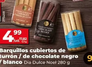 Oferta de Dia Dulce Noel - Barquillos Cubiertos De Turron/De Chocolate Negro/Blanco por 4,99€ en Dia