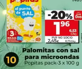 Oferta de Popitas - Palomitas Con Sal Para Microondas por 1,96€ en Dia