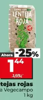 Oferta de Dia Vegecampo - Lentejas Rojas por 1,44€ en Dia