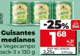 Oferta de Dia Vegecampo - Guisantes Medianos por 1,68€ en Dia