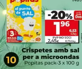 Oferta de Popitas - Palomitas Con Sal Para Microondas por 1,96€ en Dia