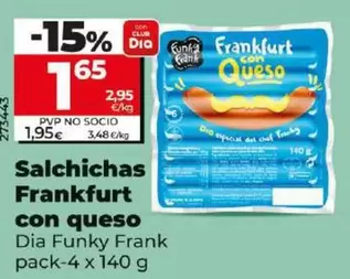 Oferta de Dia Funky Frank - Salchichas Frankfurt Con Queso por 1,65€ en Dia