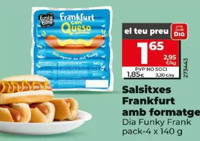 Oferta de Dia Funky Frank - Salchichas Frankfurt Con Queso por 1,65€ en Dia