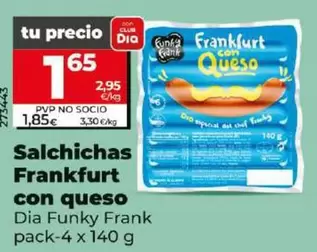 Oferta de Dia Funky Frank - Salchichas Frankfurt Con Queso por 1,65€ en Dia