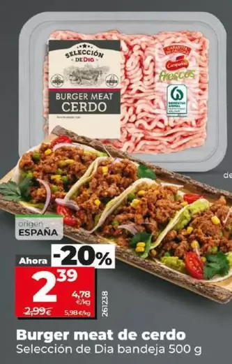 Oferta de Seleccion De Dia - Burger Meat De Cerdo por 2,39€ en Dia