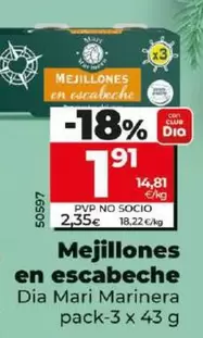 Oferta de Dia Mari Marinera - Mejillones En Escabeche por 1,91€ en Dia